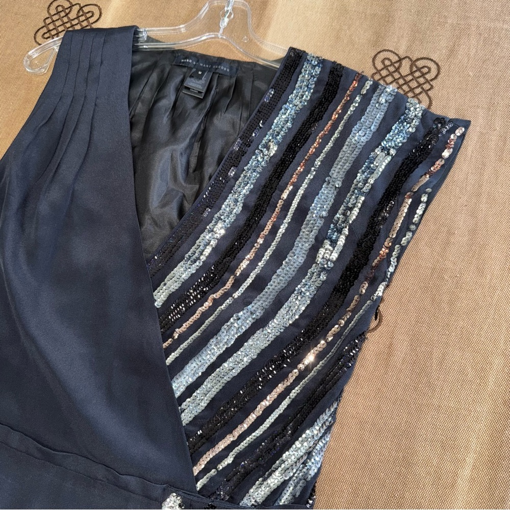 Marc By Marc Jacobs Sequin Silk Mini Dress In Black & Silver Size M - Picture 7 of 14